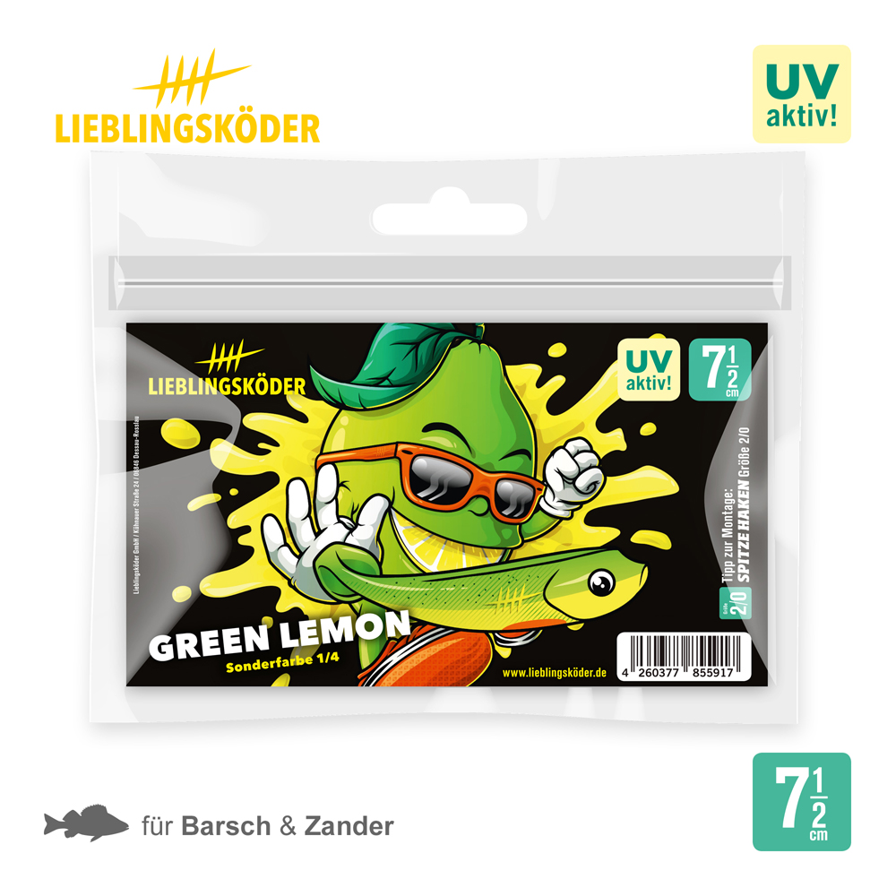 Lieblingsköder 7,5cm Green Lemon Gummifisch Verpackung