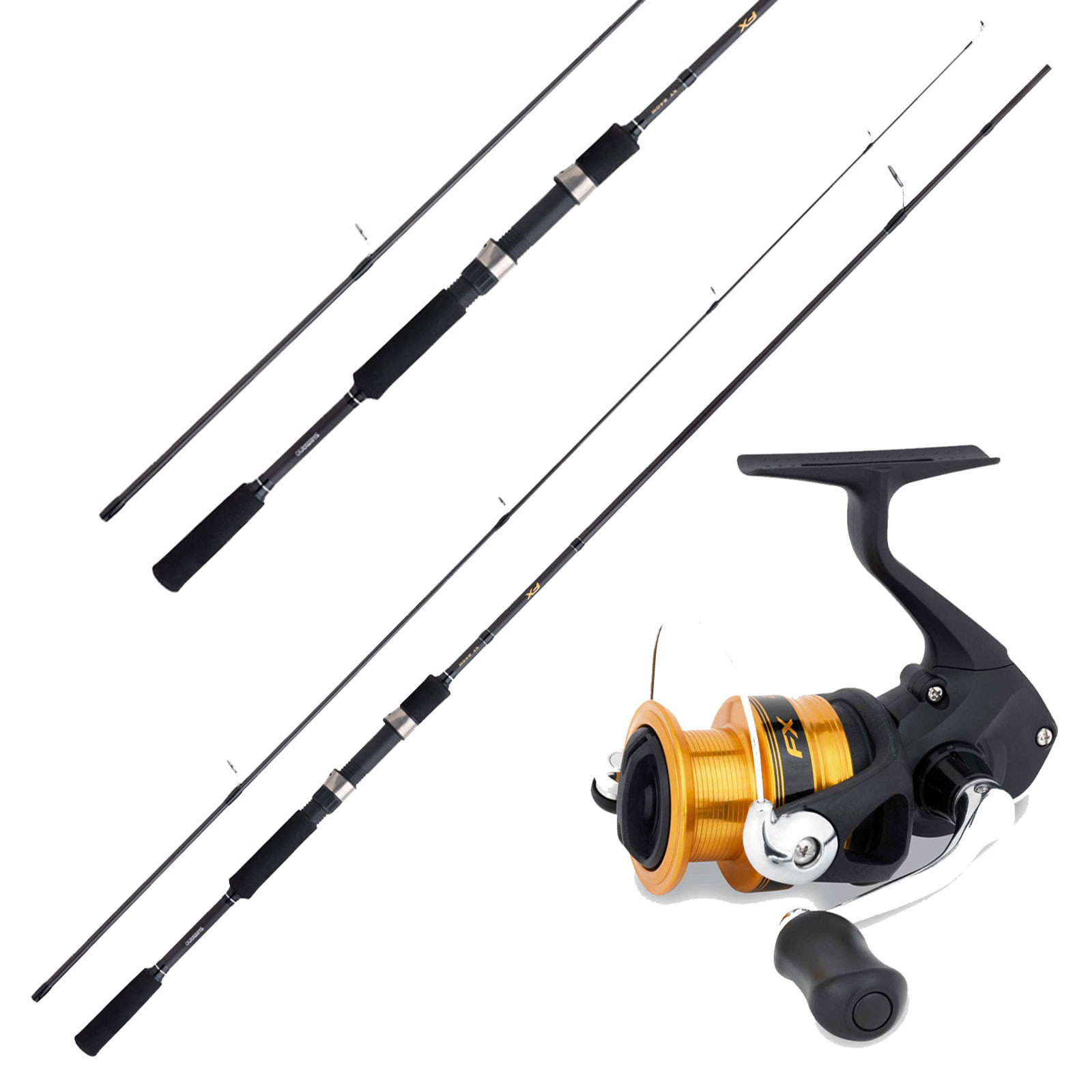 Shimano Rolle FX & Shimano Rute 2,40m 10-30g FX XT Allroundangeln Combo Angelset 