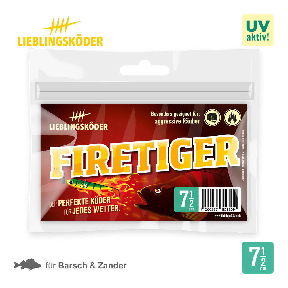 Lieblingsköder 7,5cm Firetiger Gummifisch Verpackung