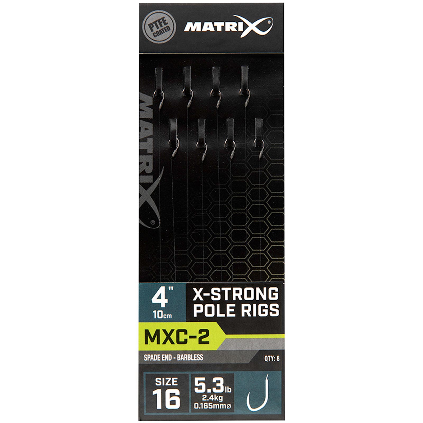 Matrix MXC-2 Size 16 Barbless 0.165mm 10cm X-Strong Pole Rig - 8pcs Gebundene Angelhaken