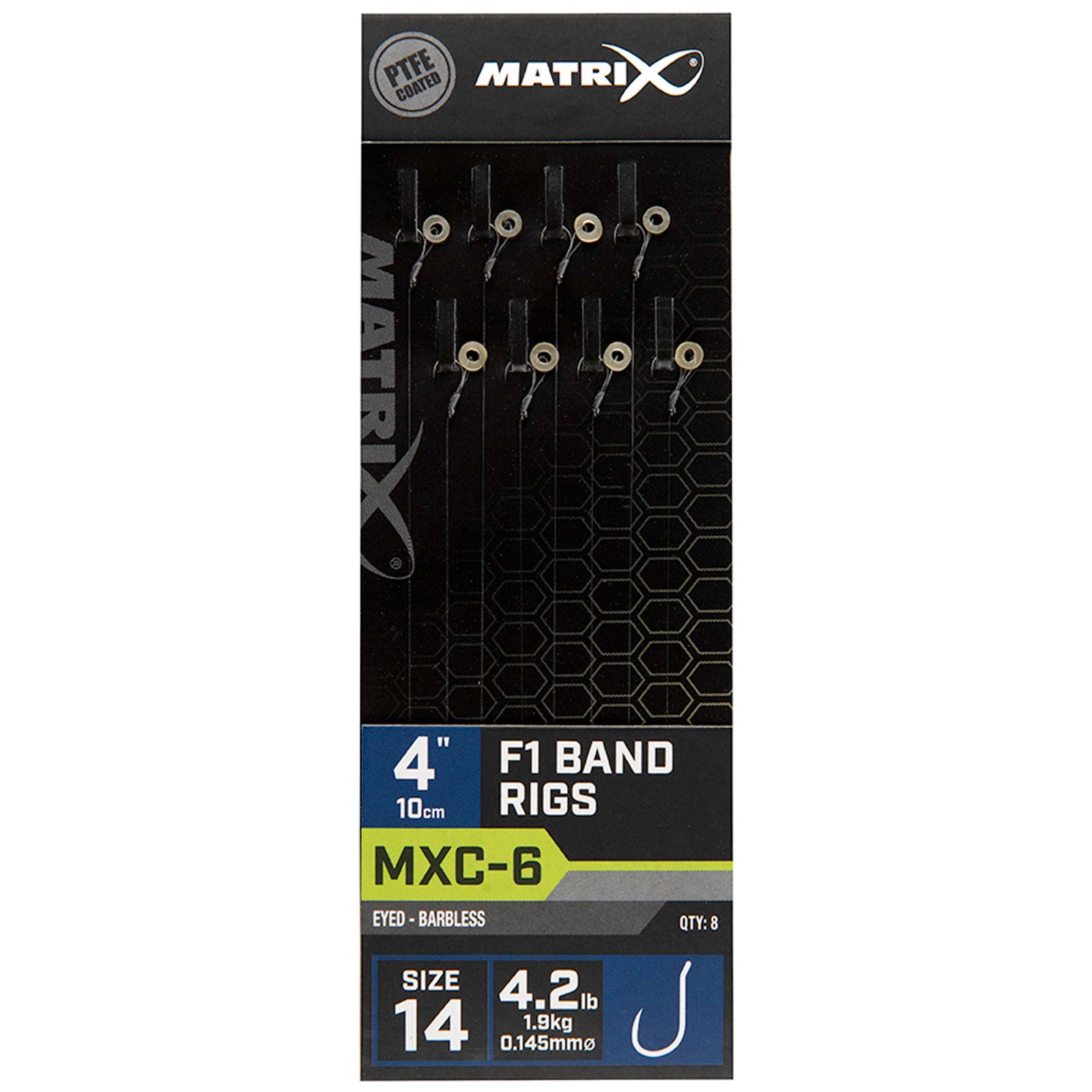 Matrix MXC-6  Size 14 Barbless / 0.145mm / 4" (10cm) F1 Band - 8pcs