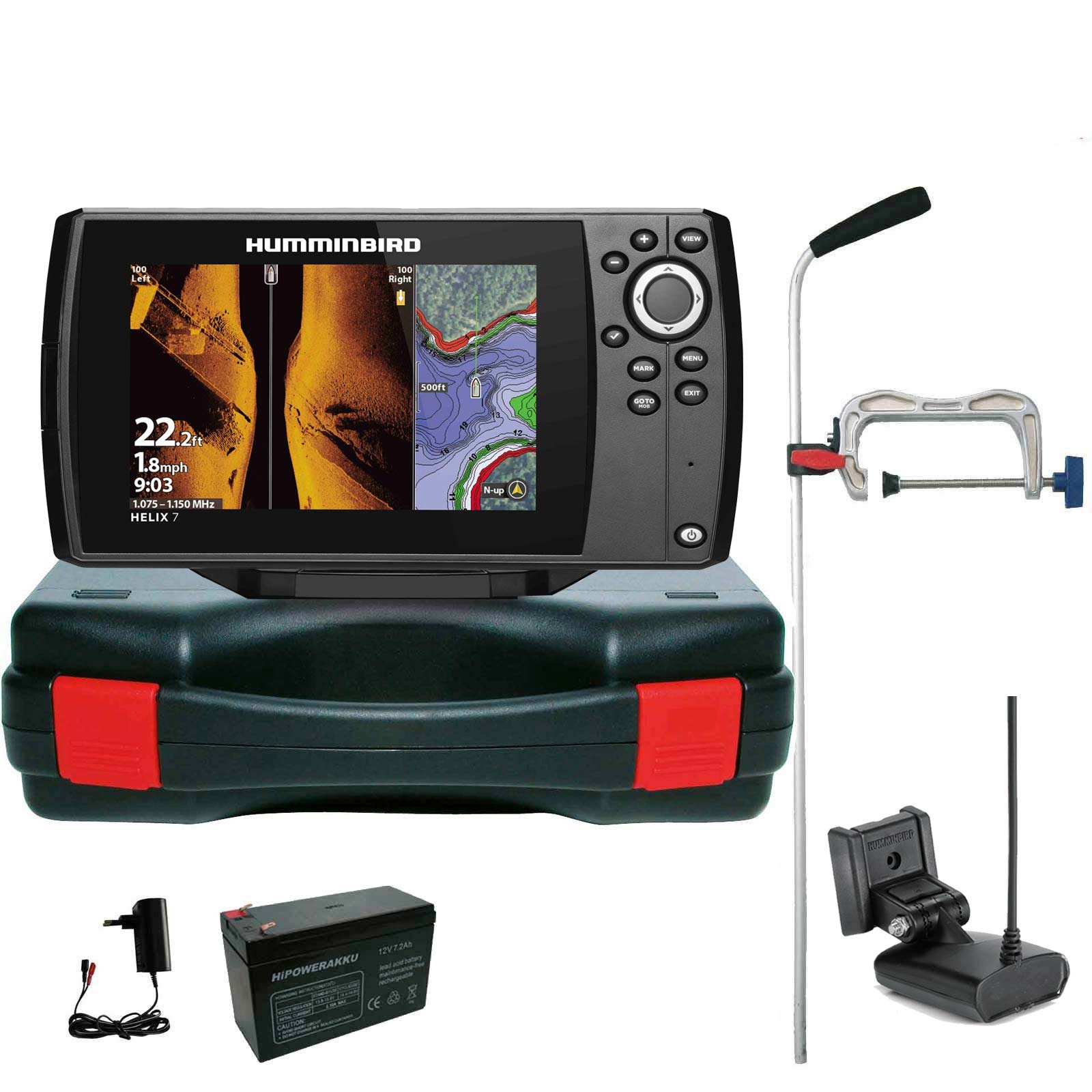 Humminbird Helix 7 Chirp GPS Mega SI G4 Side Imaging GPS Kartenplotter Echolot Portabel Profi - Komplett mit Geber