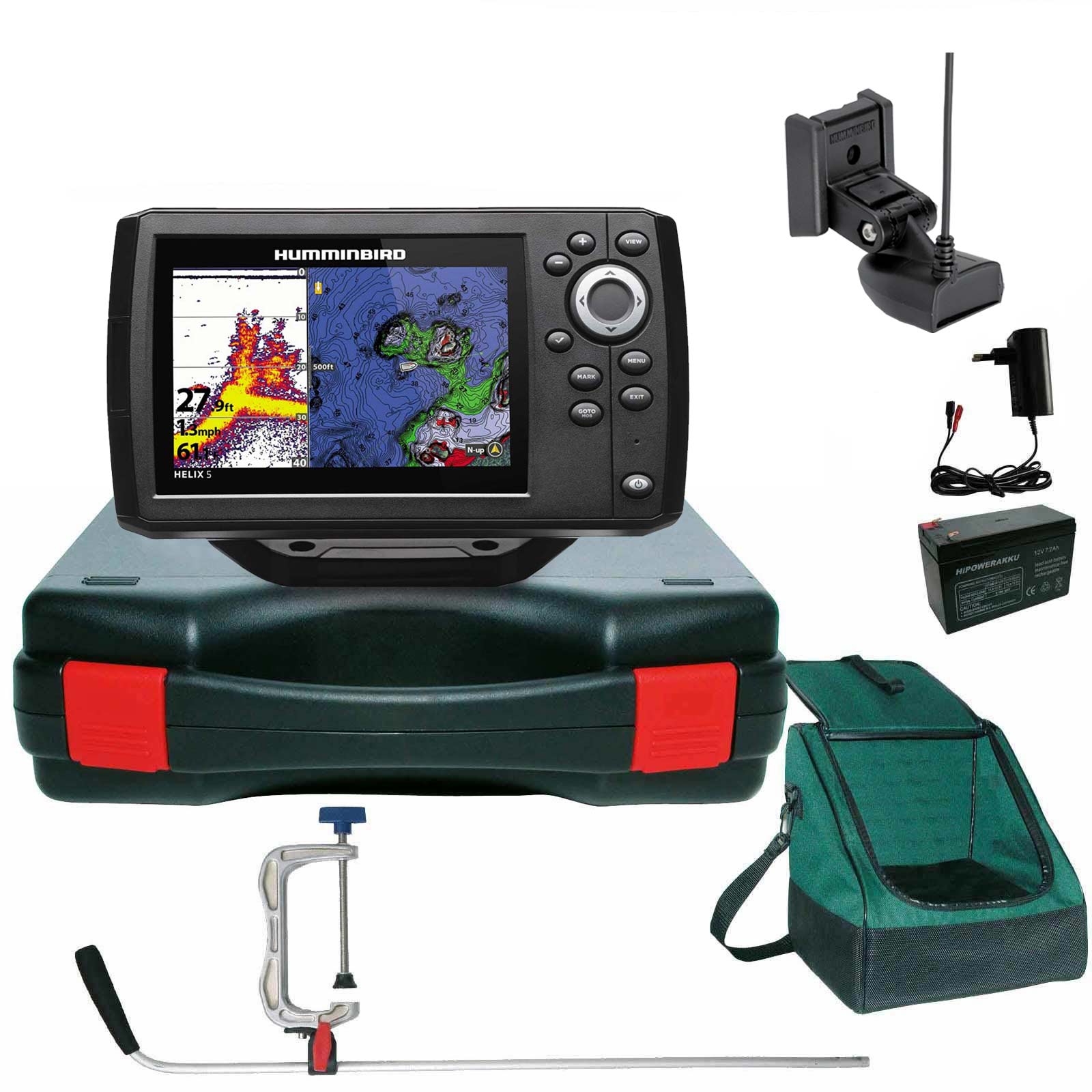 Humminbird Helix 5 Chirp GPS G3 GPS Kartenplotter Echolot Portabel Profi Plus- Komplett mit Geber