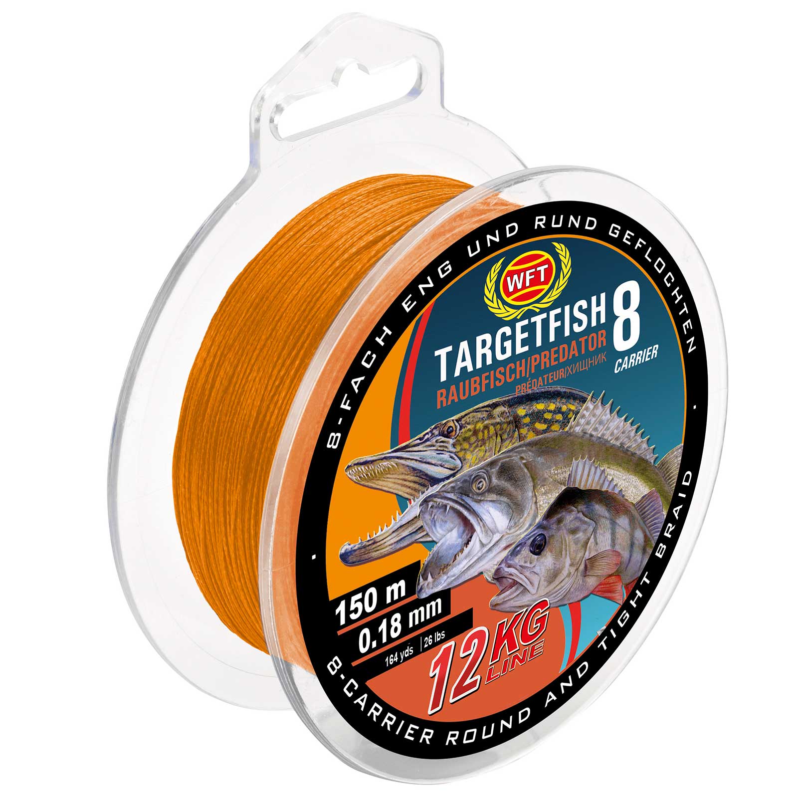 WFT TF8 Raubfisch orange 150m Geflochtene Angelschnur