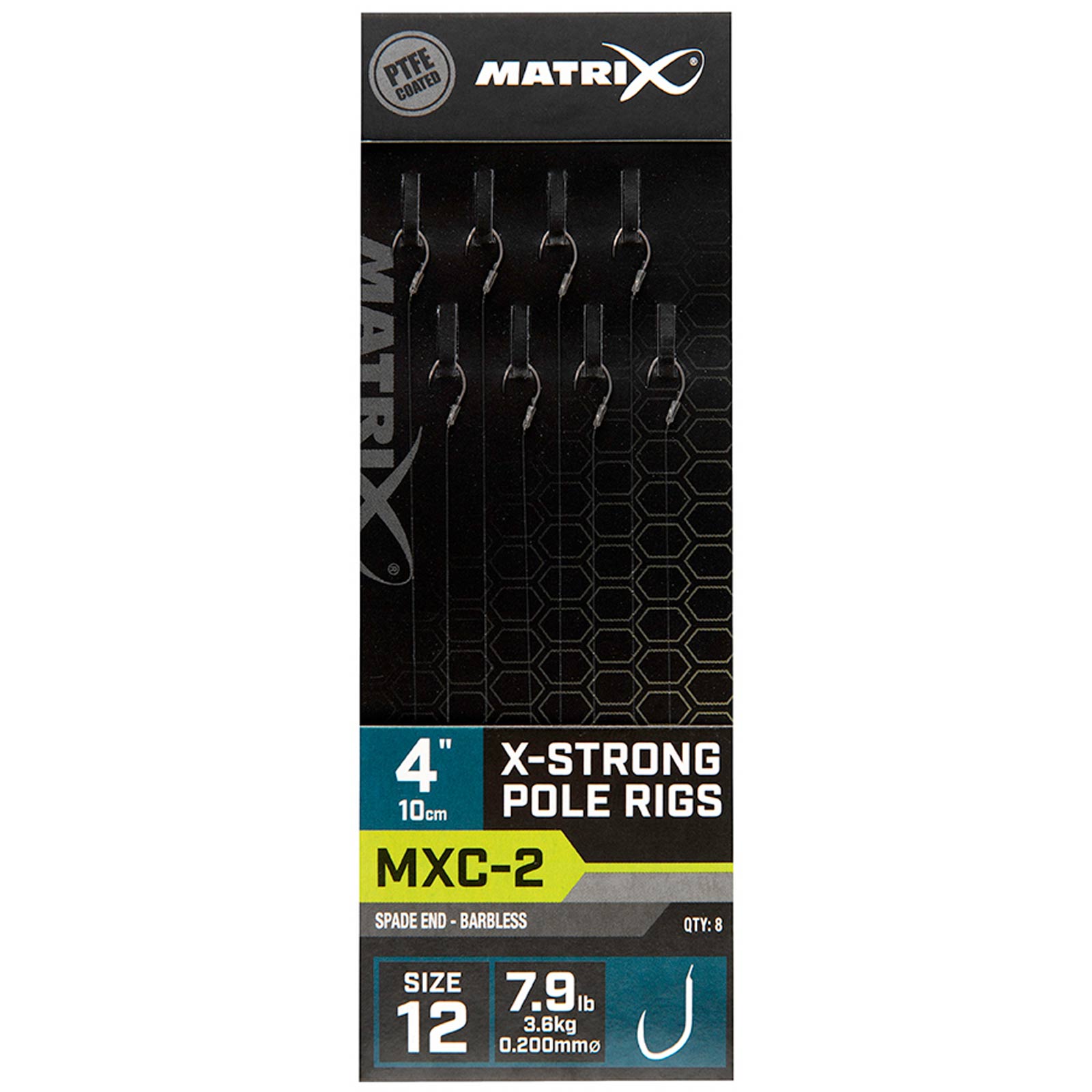 Matrix MXC-2 Size 12 Barbless 0.20mm 10cm X-Strong Pole Rig - 8pcs Gebundene Angelhaken