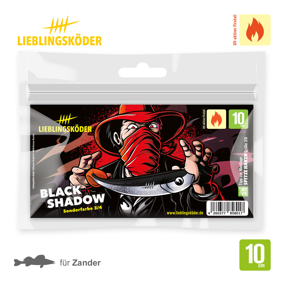 Lieblingsköder 10cm Black Shadow Gummifisch Verpackung