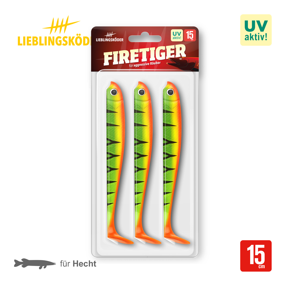 Lieblingsköder 15,0cm Firetiger Gummifisch Verpackung