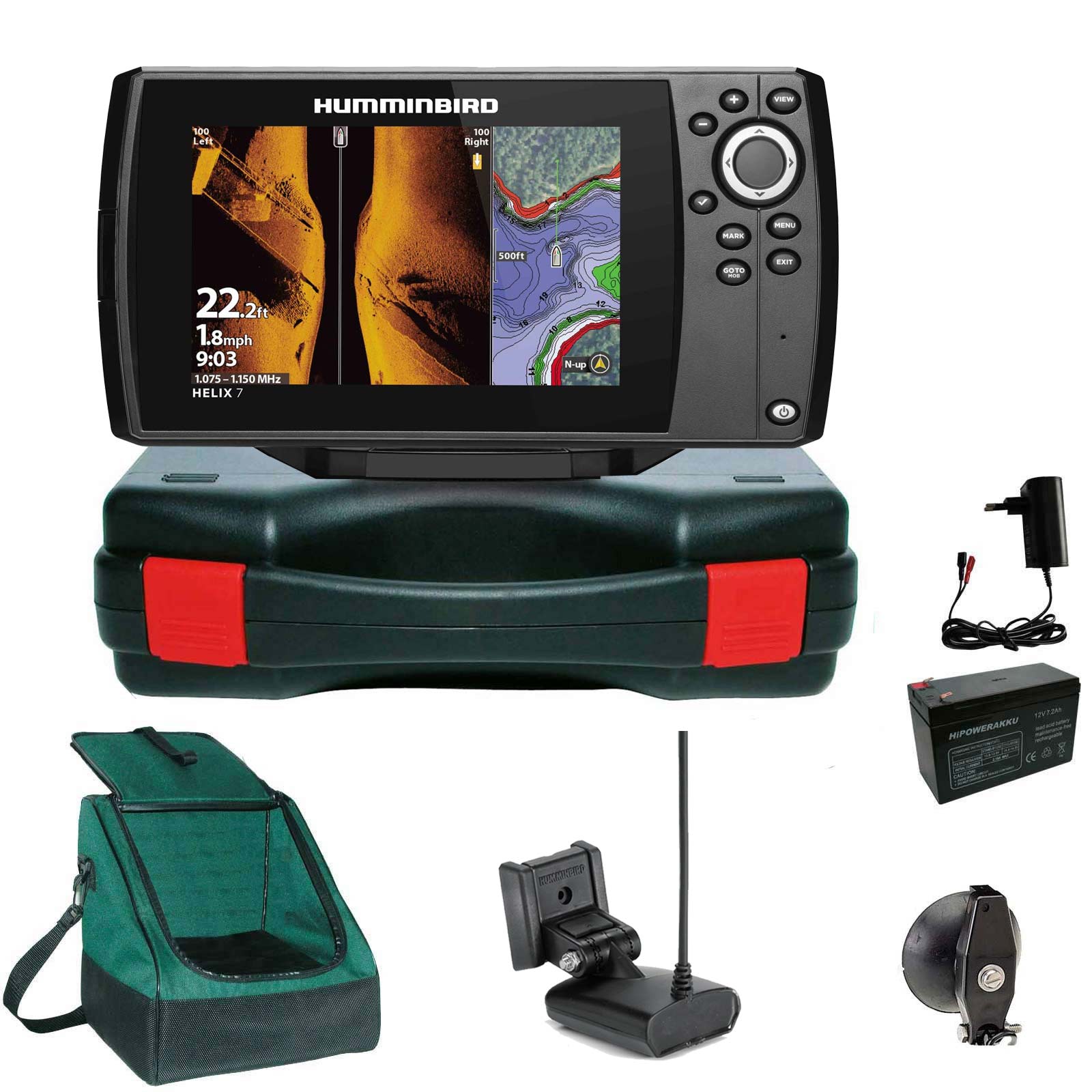 Humminbird Helix 7 Chirp GPS Mega SI G4 Side Imaging GPS Kartenplotter Echolot Portabel Basic Plus - Komplett mit Geber