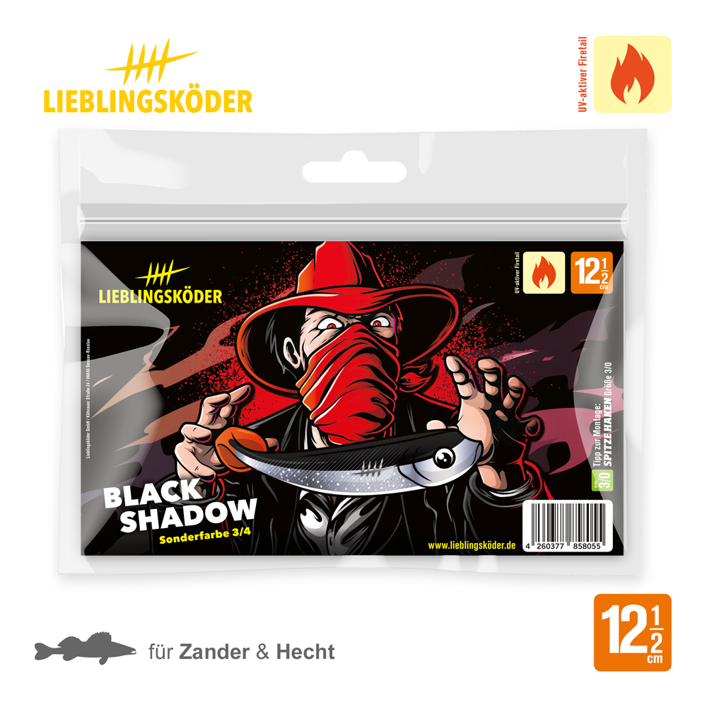 Lieblingsköder 12,5cm Black Shadow Gummifisch Verpackung