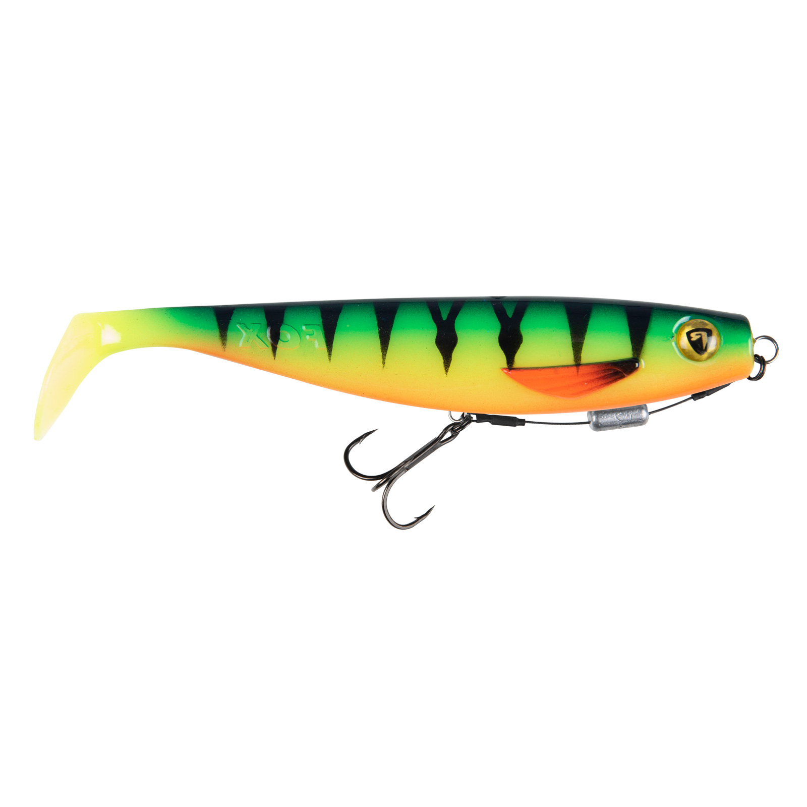 Fox Rage Pro Shad Loaded montierter UV Firetiger Gummifisch