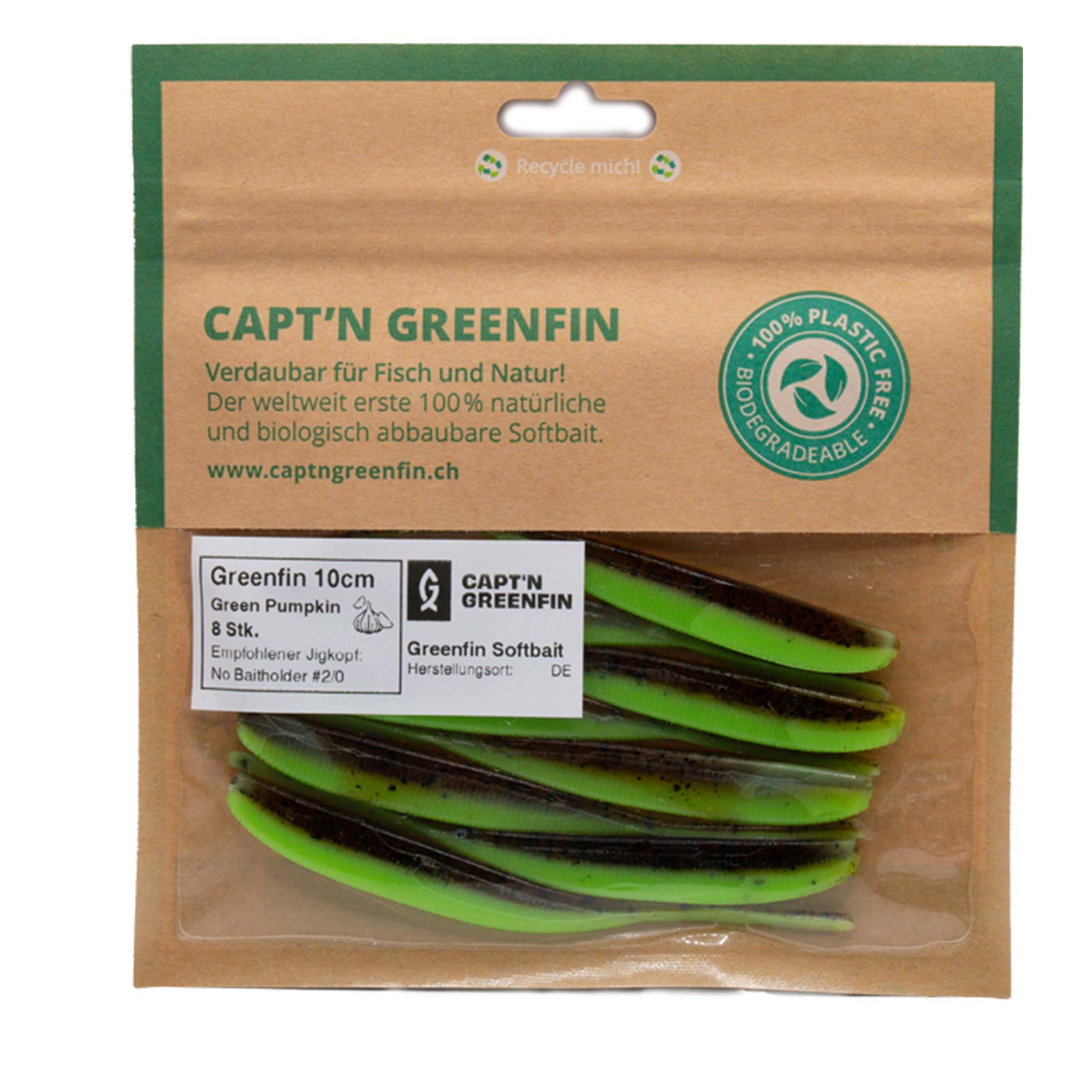 Capt`n Greenfin 10cm Green Pumpkin Protein Softbait