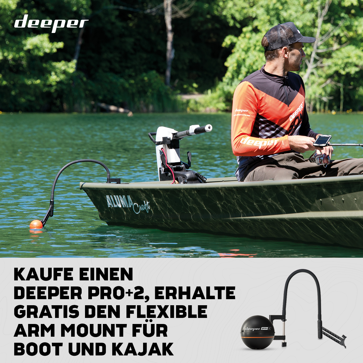 Deeper Pro+2 Fishfinder Echolot + Flex Arm 2.0 Sparpaket Detail 1