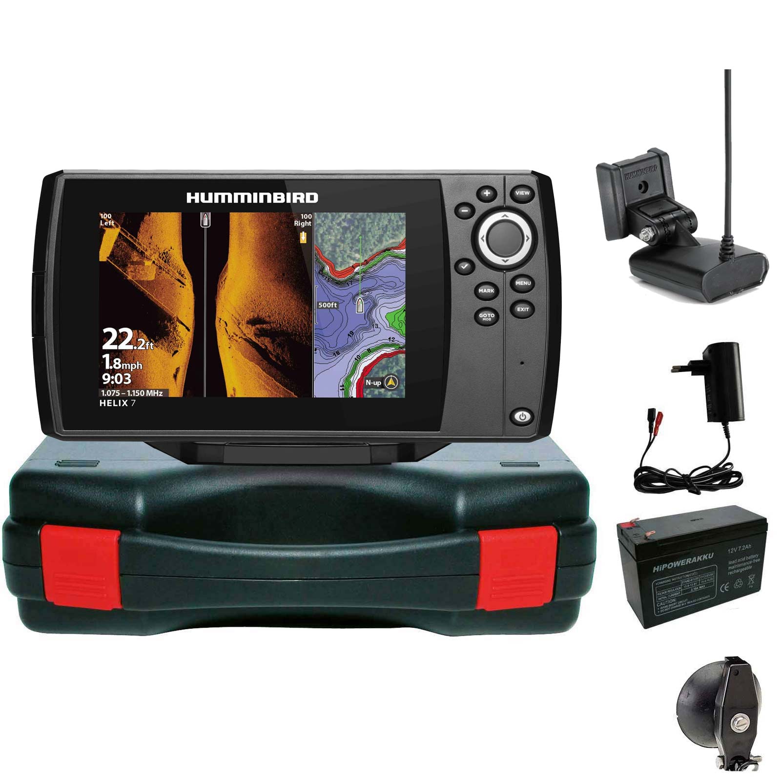 Humminbird Helix 7 Chirp GPS Mega SI G4 Side Imaging GPS Kartenplotter Echolot Portabel Basic - Komplett mit Geber