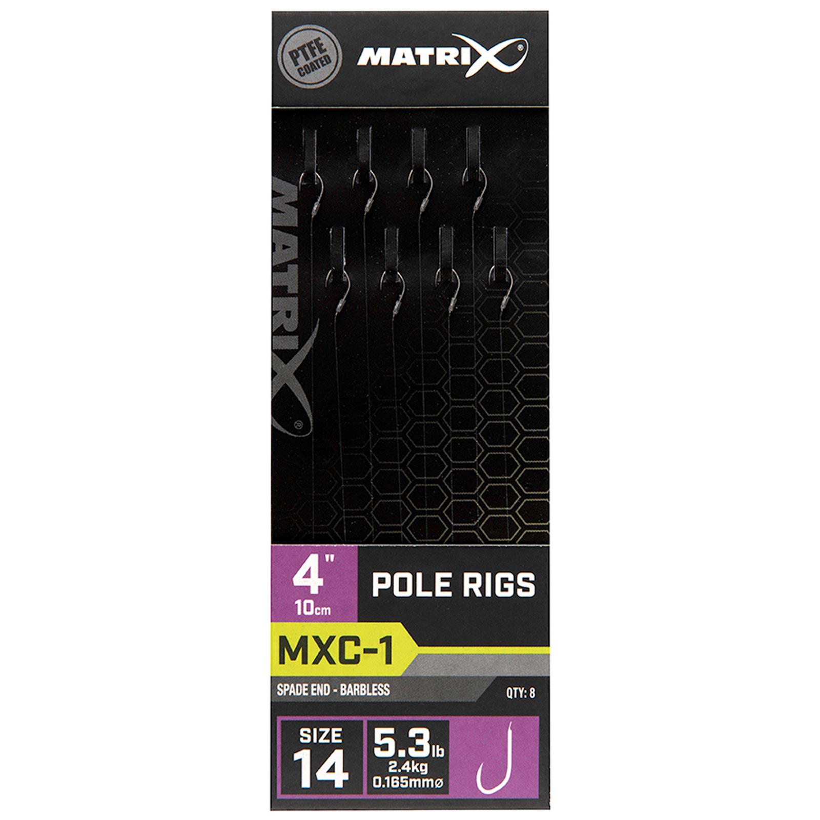 Matrix MXC-1 Size 14 Barbless 0.165mm 10cm Pole Rig - 8pcs Gebundene Angelhaken