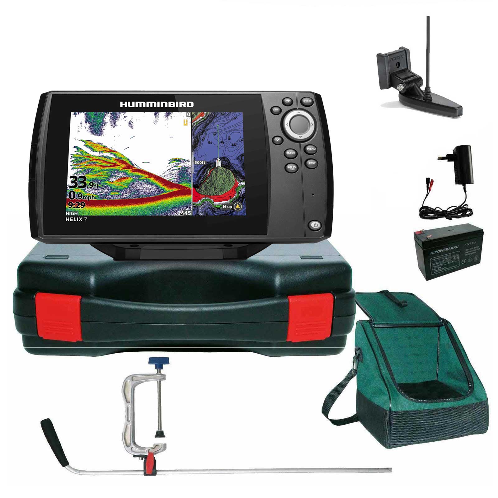 Humminbird Helix 7 Chirp GPS G4 GPS Kartenplotter Echolot Portabel Profi Plus - Komplett mit Geber