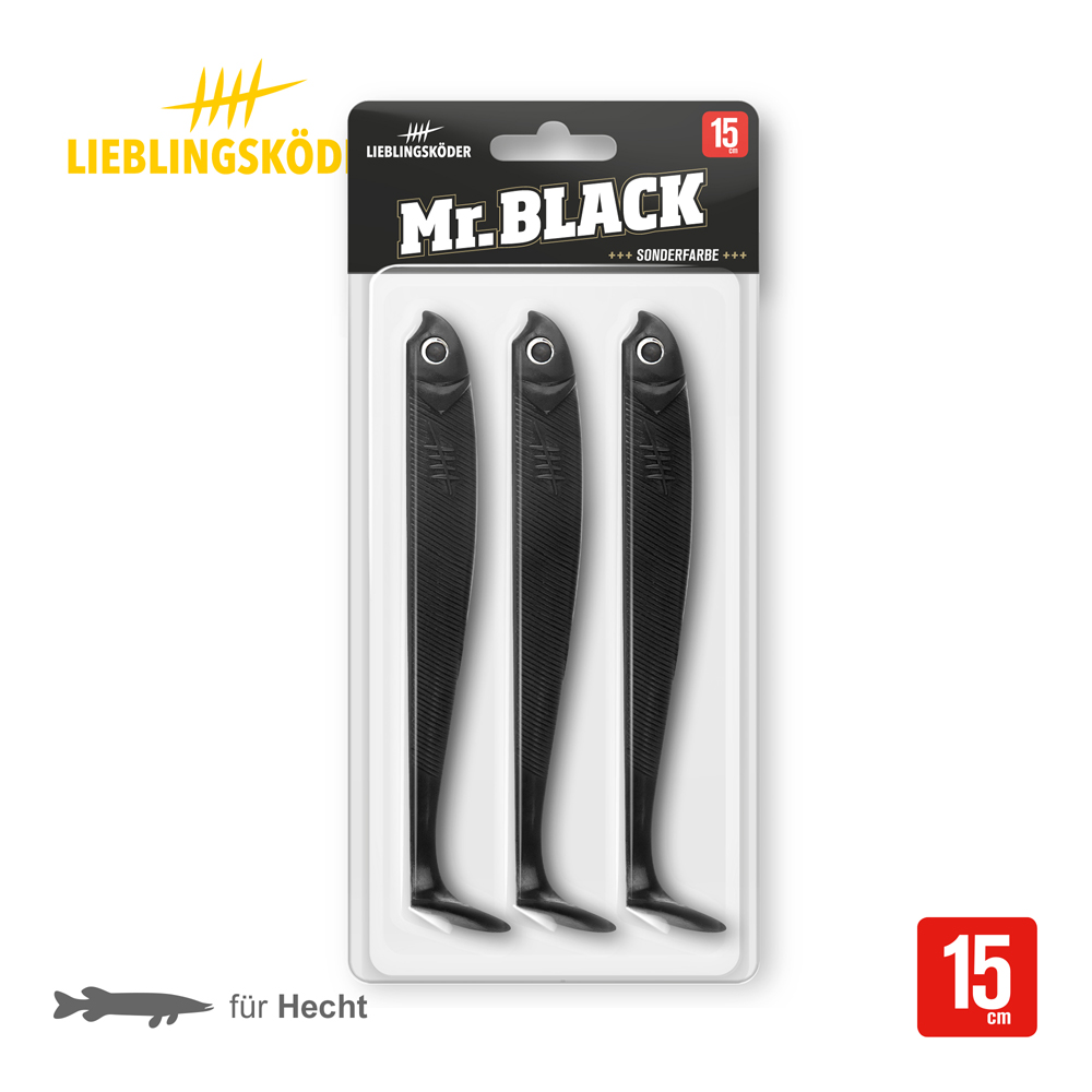 Lieblingsköder 15,0cm Mr. Black Gummifisch Verpackung