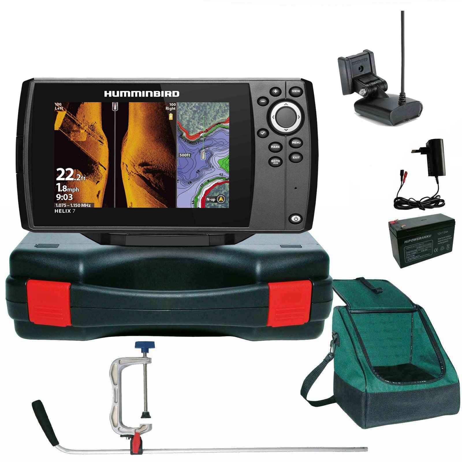 Humminbird Helix 7 Chirp GPS SI G4 Side Imaging GPS Kartenplotter Echolot Portabel Profi Plus - Komplett mit Geber