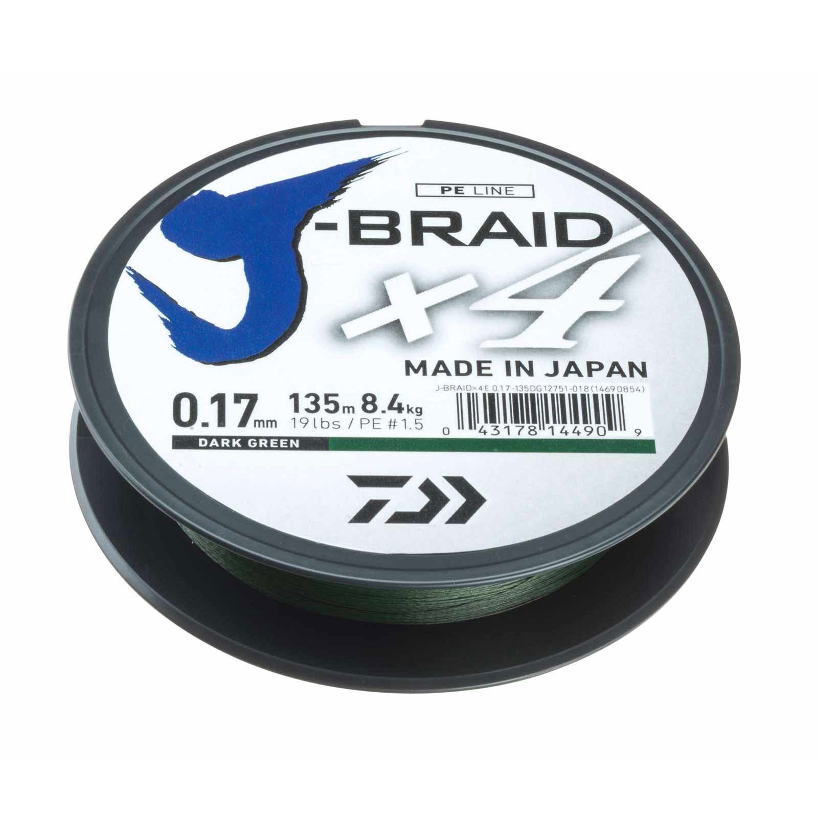 Daiwa J-Braid X4E 0,07mm dunkelgrün 2,6kg geflochtene Schnur Meterware