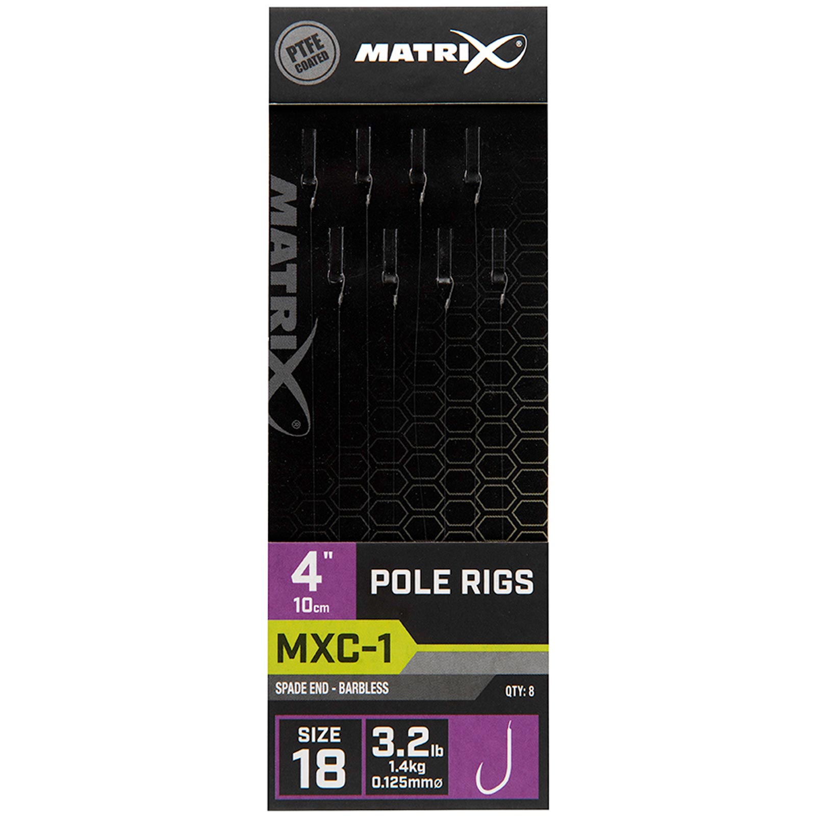 Matrix MXC-1 Size 18 Barbless 0.125mm 10cm Pole Rig - 8pcs Gebundene Angelhaken