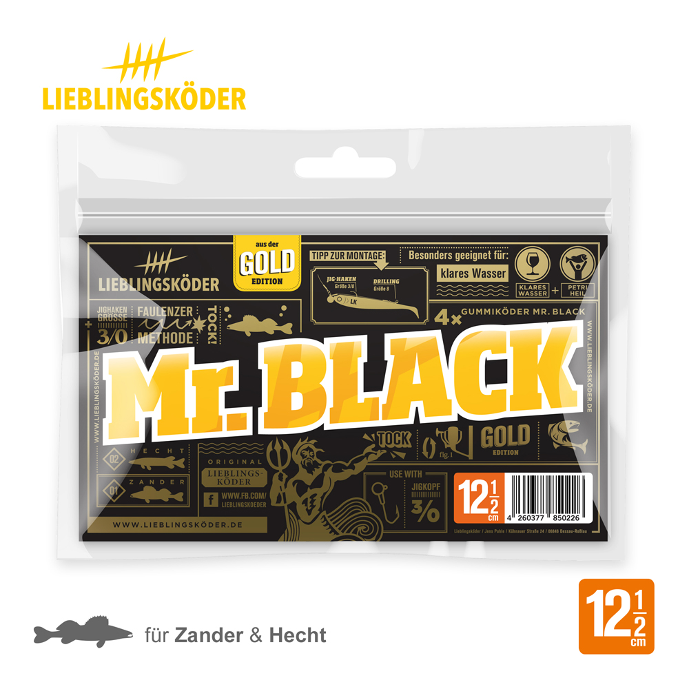 Lieblingsköder 12,5cm Mr. Black Gummifisch Verpackung