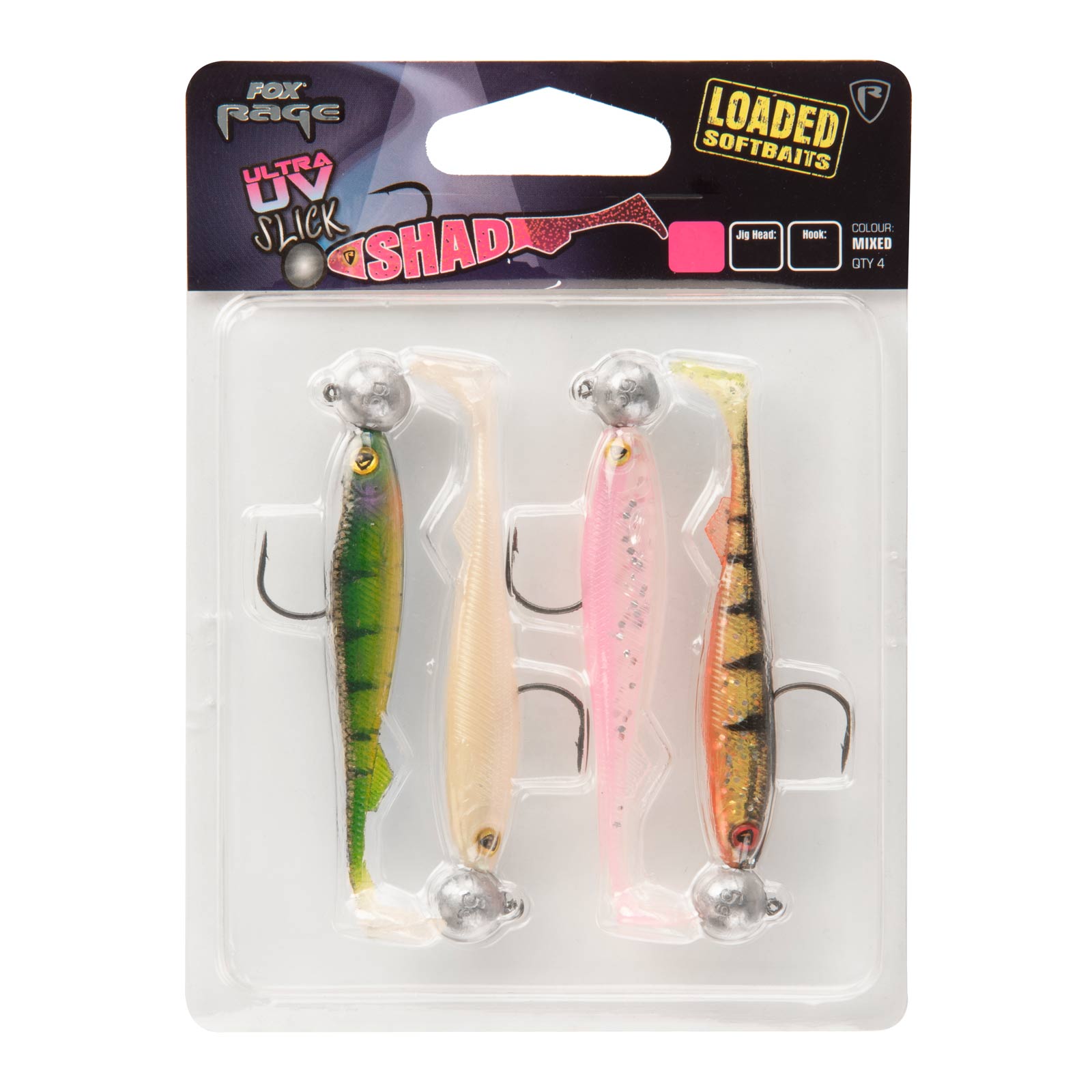 Fox Rage Slick Shad Loadet UV Mixed Colour Set montiert