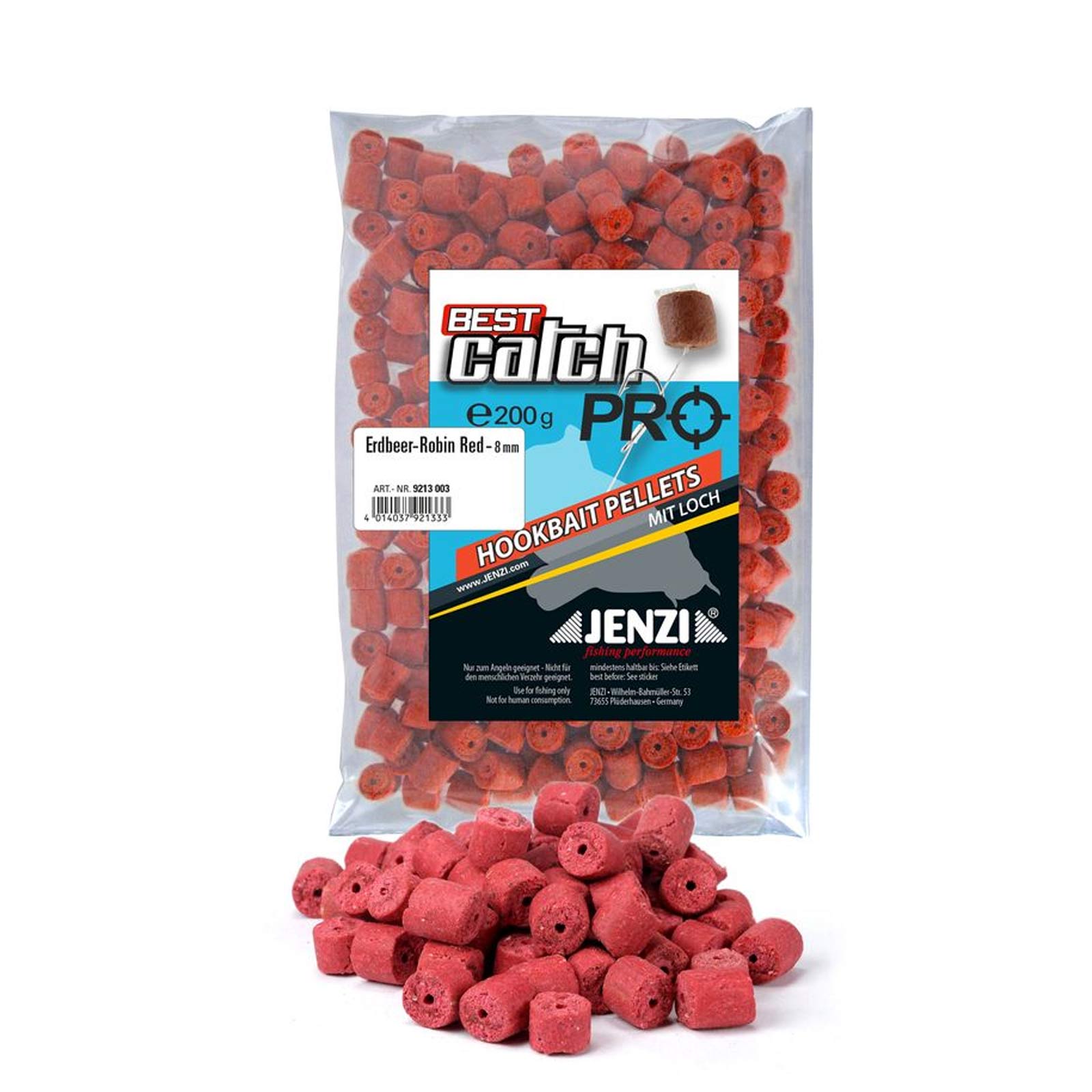 Jenzi Hookbait Pellets mit Loch - Feederköder Erdbeere&Robin Red 200g Hookbait