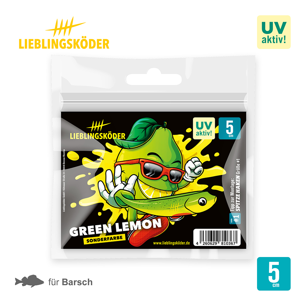 Lieblingsköder 5cm Green Lemon Gummifisch Verpackung