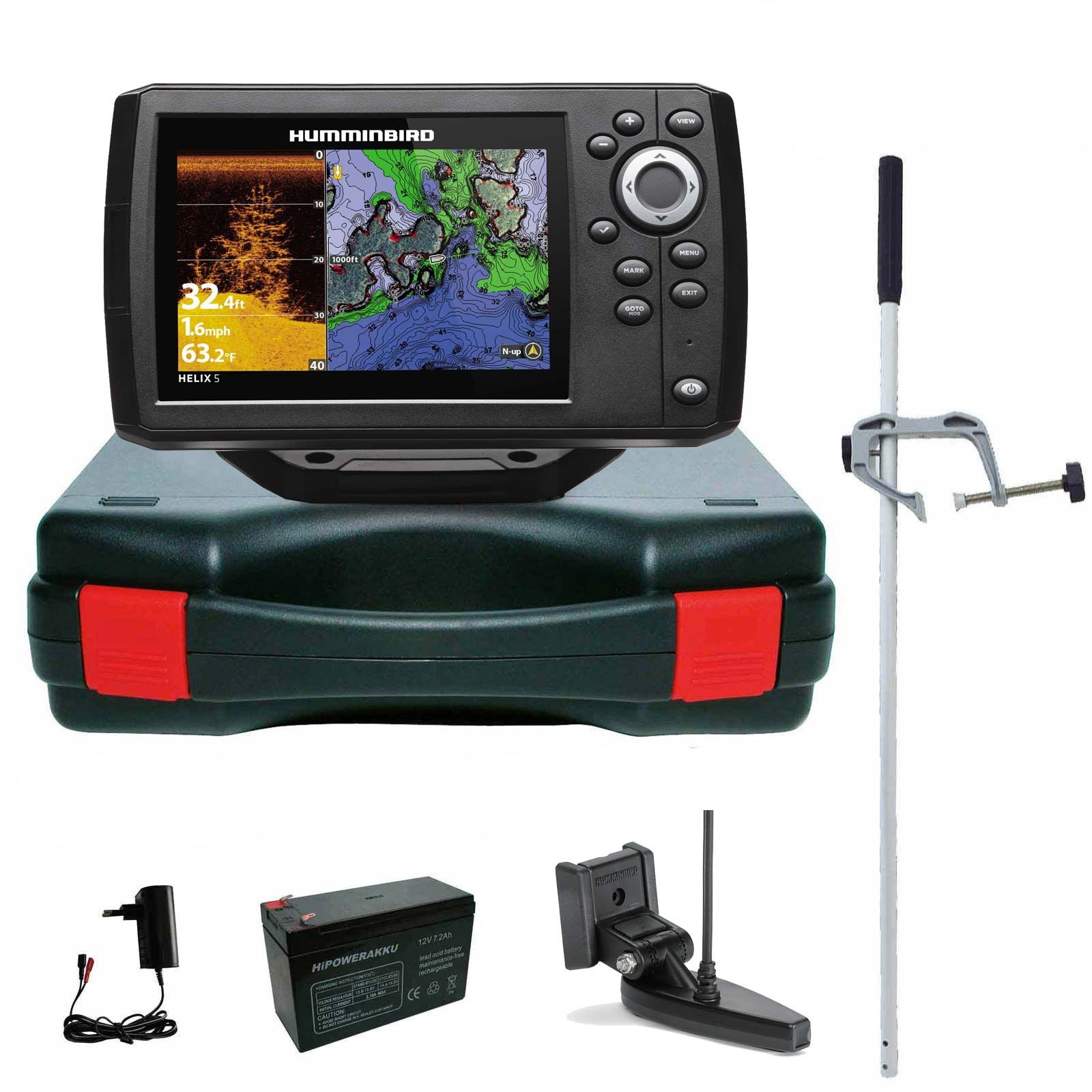 Humminbird Helix 5 Chirp GPS DI G3 Down Imaging GPS Kartenplotter Echolot Portabel Master - Komplett mit Geber