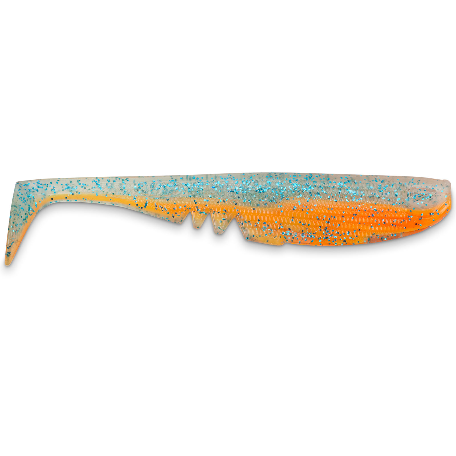 Sänger Iron Claw Racker Shad Non Toxic Gummifische Blue Glitter Orange