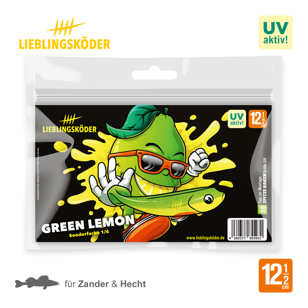 Lieblingsköder 12,5cm Green Lemon Gummifisch Verpackung