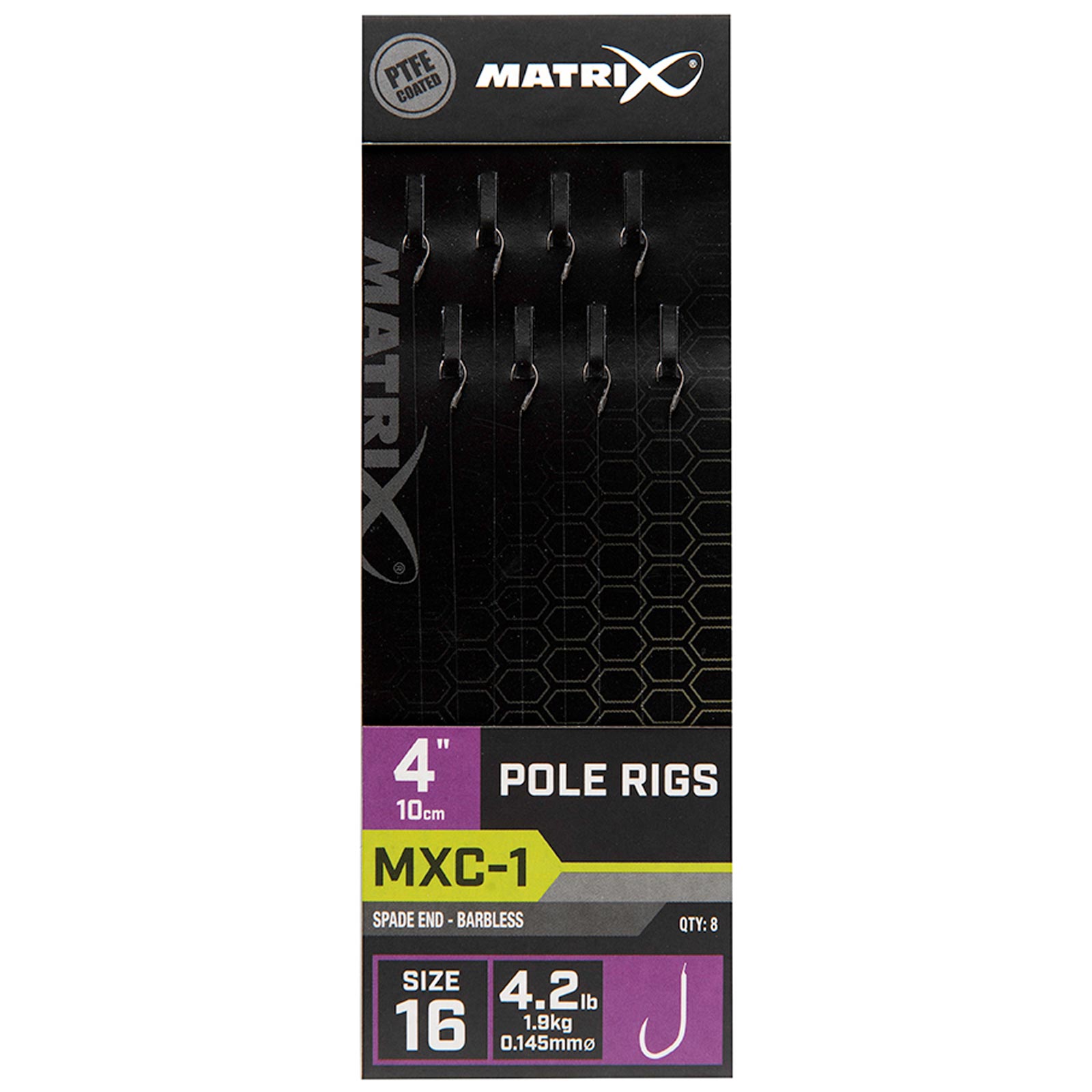 Matrix MXC-1 Size 16 Barbless 0.145mm 10cm Pole Rig - 8pcs Gebundene Angelhaken