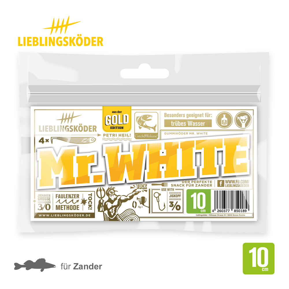 Lieblingsköder 10cm Mr. White Gummifisch Verpackung