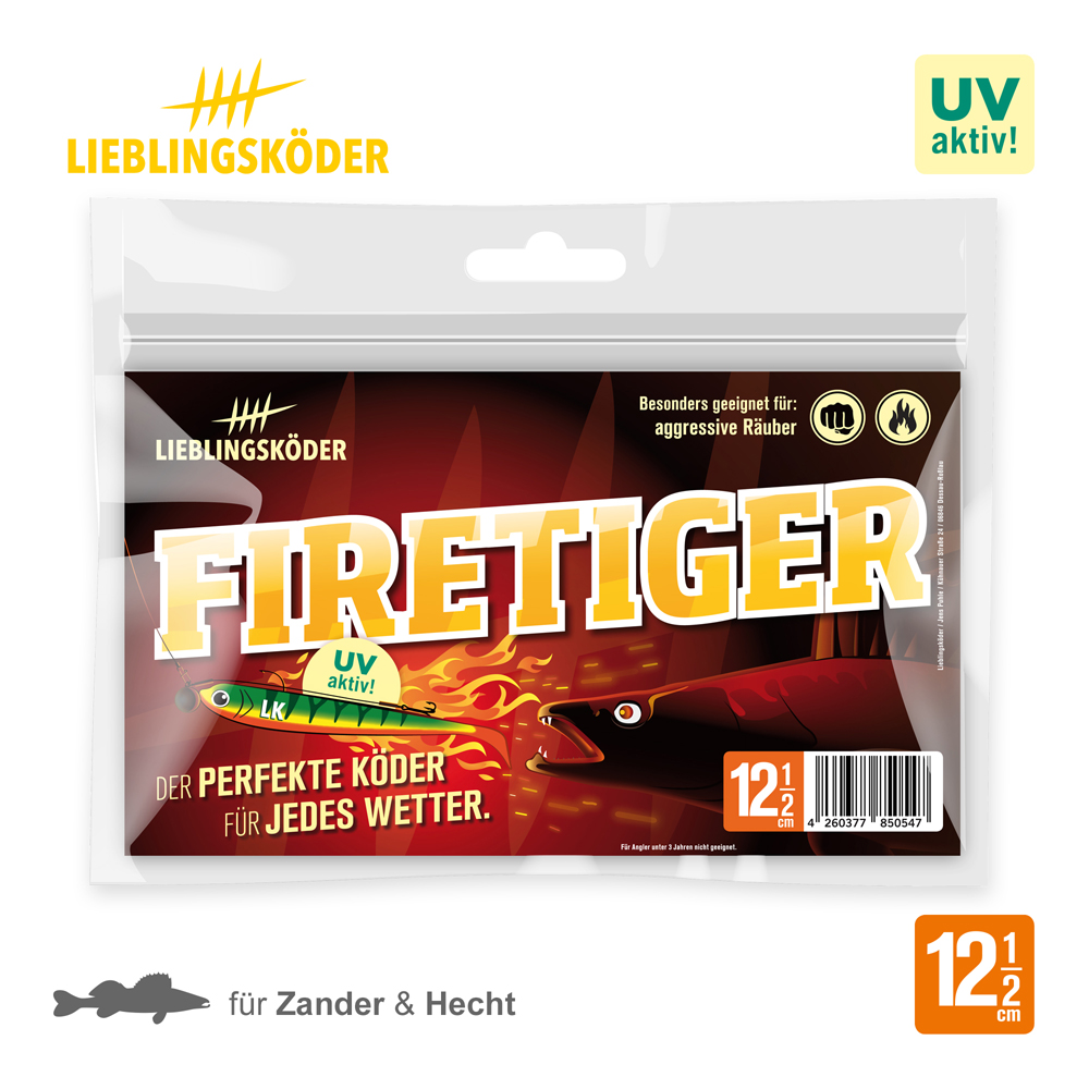 Lieblingsköder 12,5cm Firetiger Gummifisch Verpackung