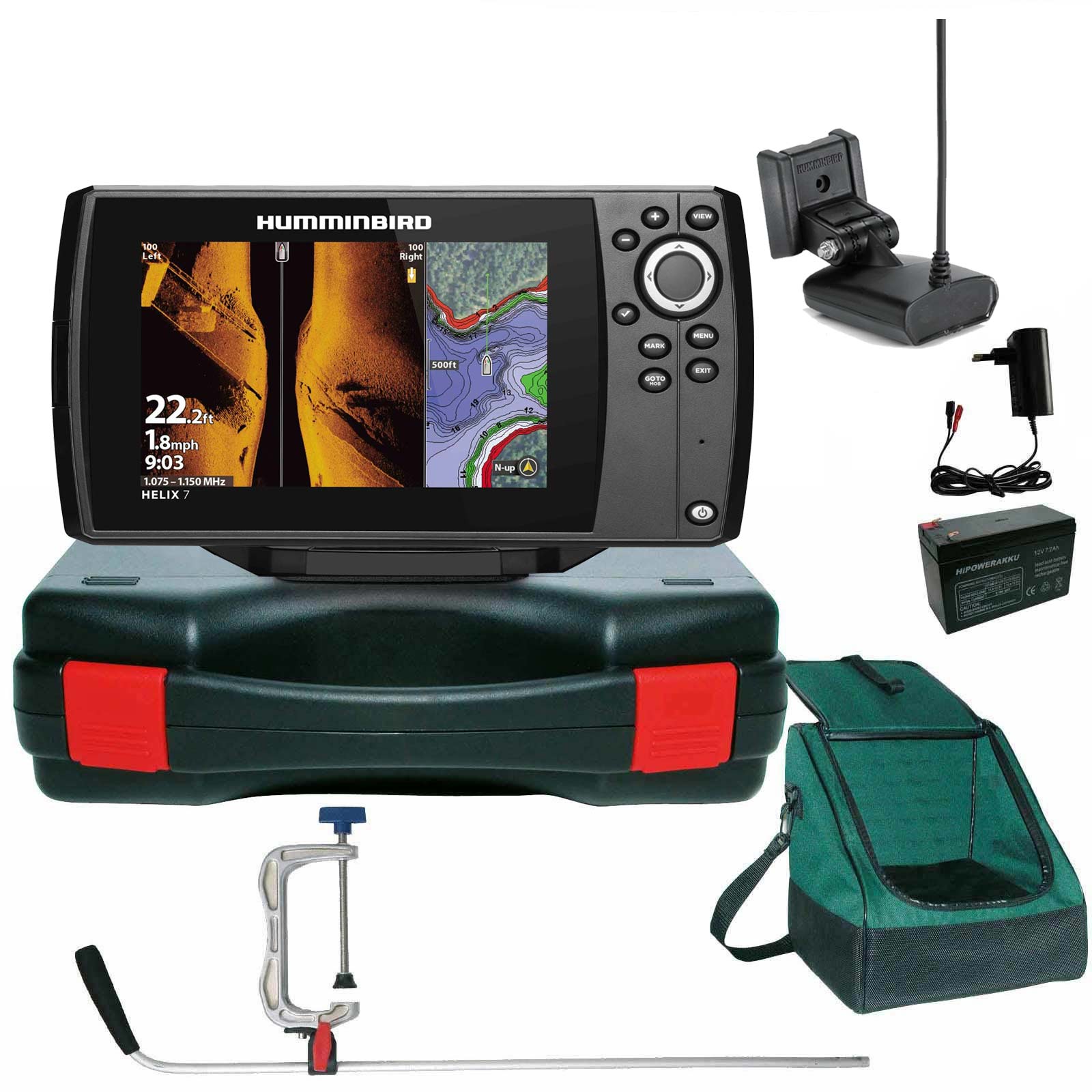 Humminbird Helix 7 Chirp GPS Mega SI G4 Side Imaging GPS Kartenplotter Echolot Portabel Profi Plus  - Komplett mit Geber