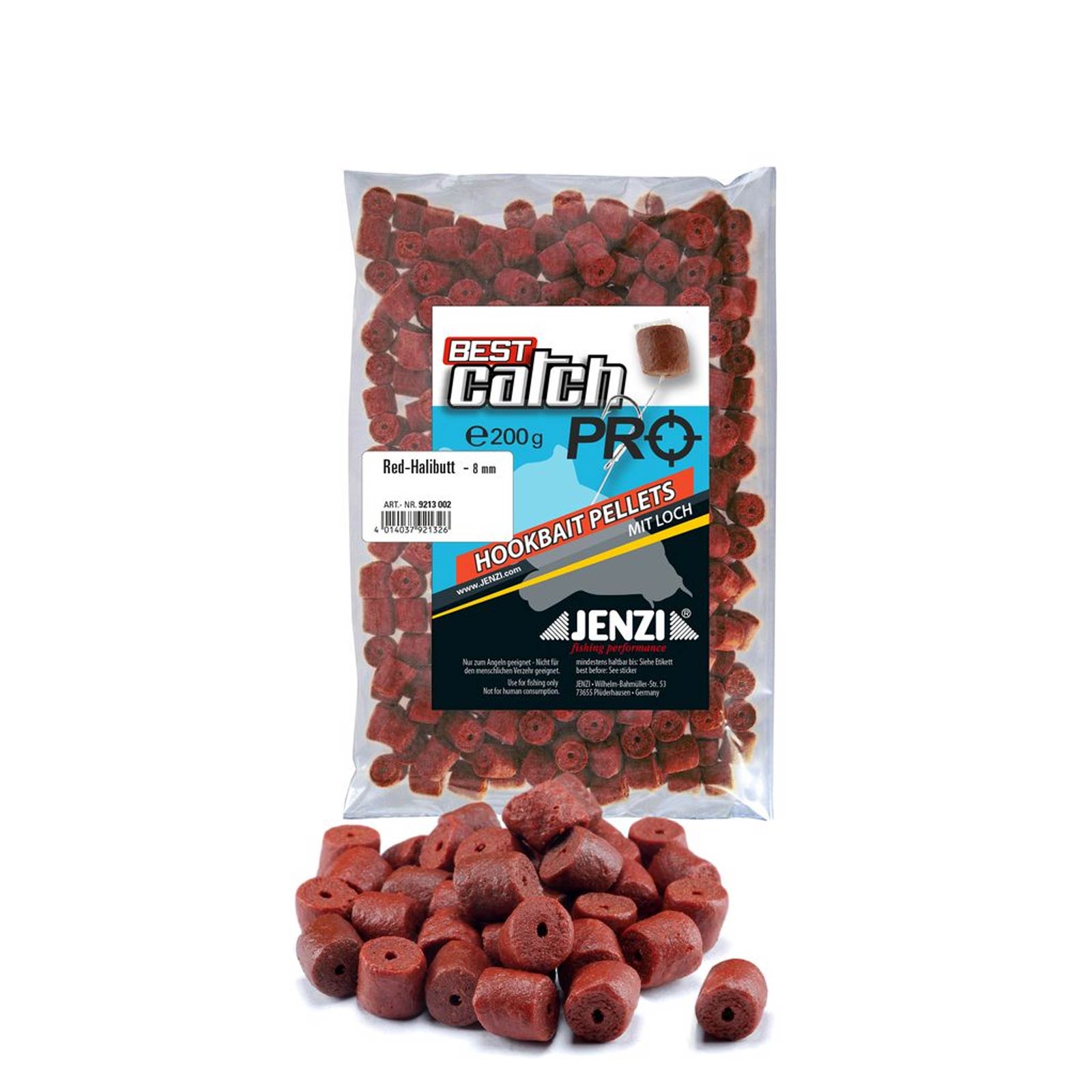 Jenzi Hookbait Pellets mit Loch - Feederköder Red-Halibutt 200g Hookbait