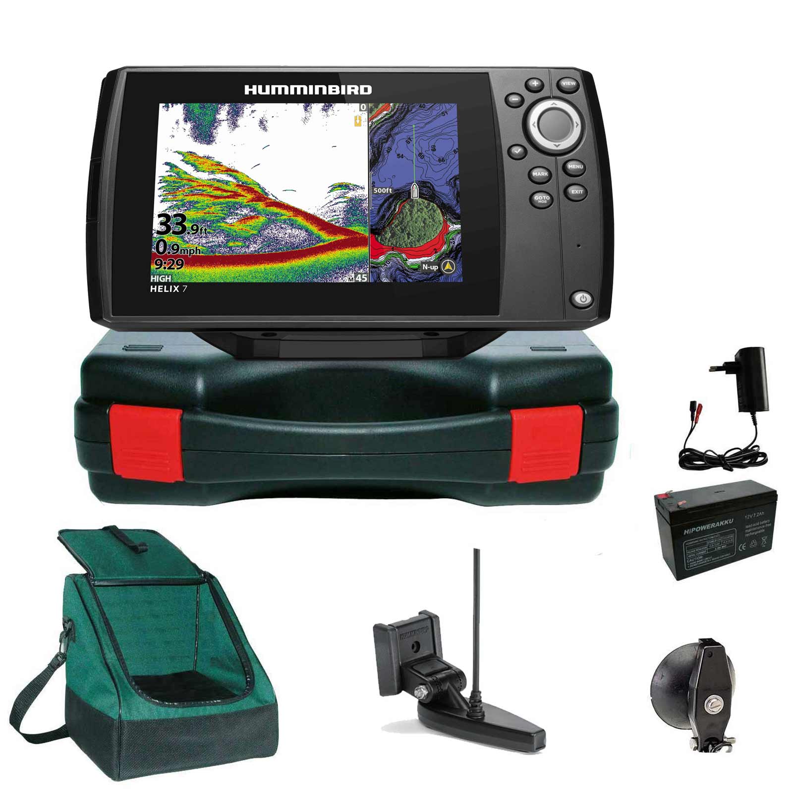 Humminbird Helix 7 Chirp GPS G4 GPS Kartenplotter Echolot Portabel Basic Plus - Komplett mit Geber